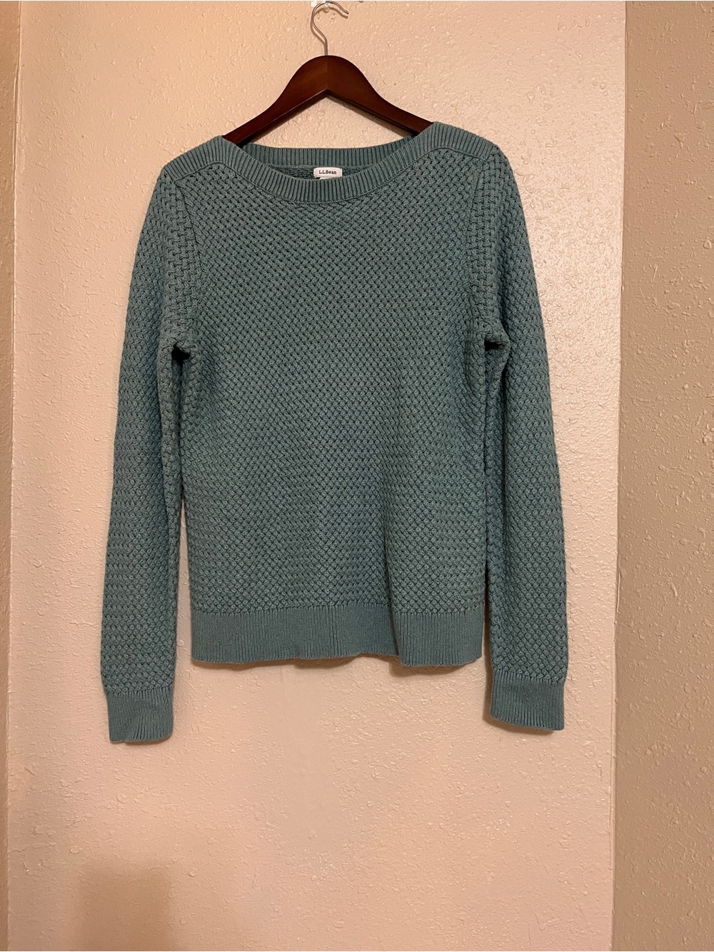 L.L. Bean Women’s Mint Green Basketweave Boatneck Knit Sweater Sz Large